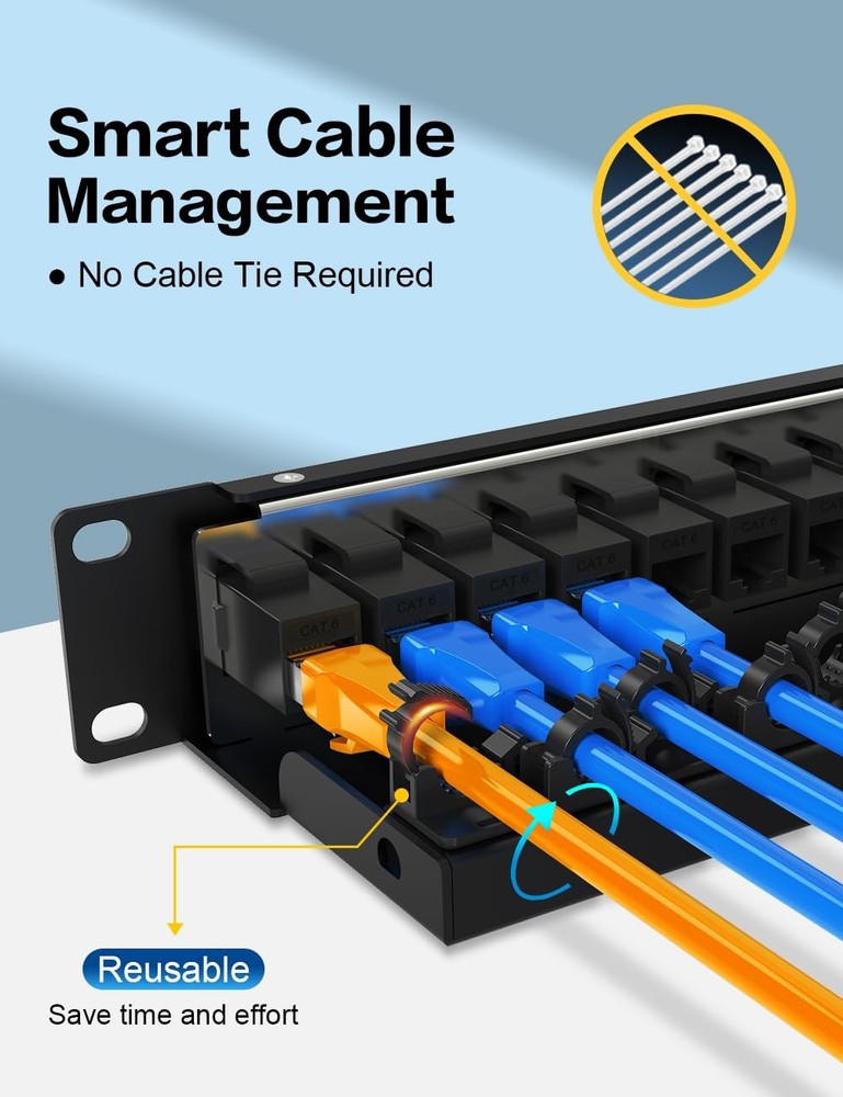 12 Port Keystone Patch Panel CAT6 Rackmount 1U 10 Inch Network Cable Manager