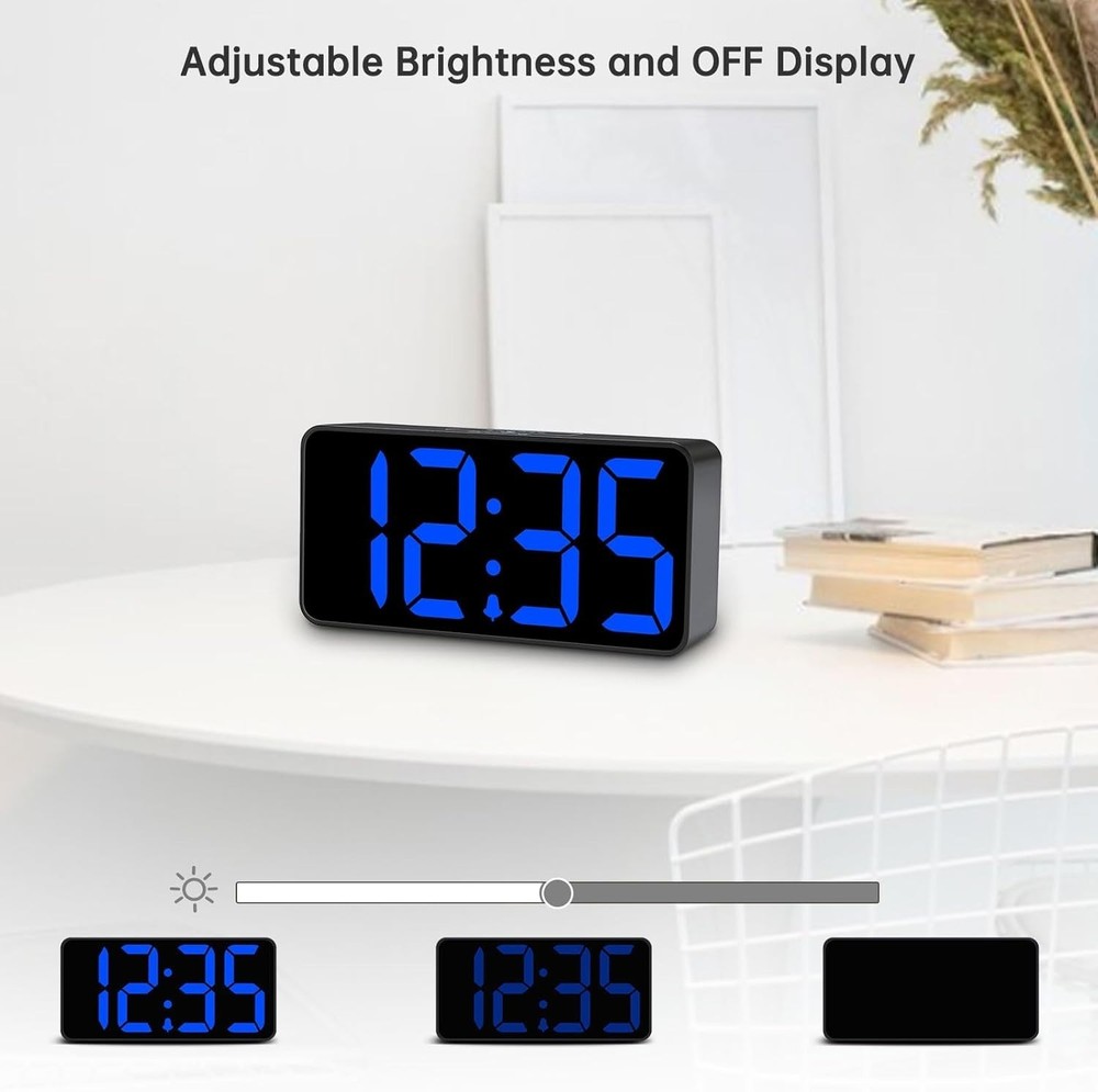 Compact Digital Clock with Jumbo Display, USB Charging & Adjustable Alarm Volume