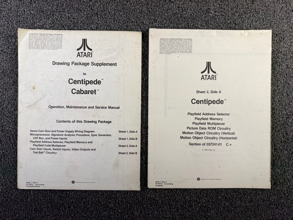 Atari Centipede CABARET Arcade Video Game Manual Schematics ORIGINAL