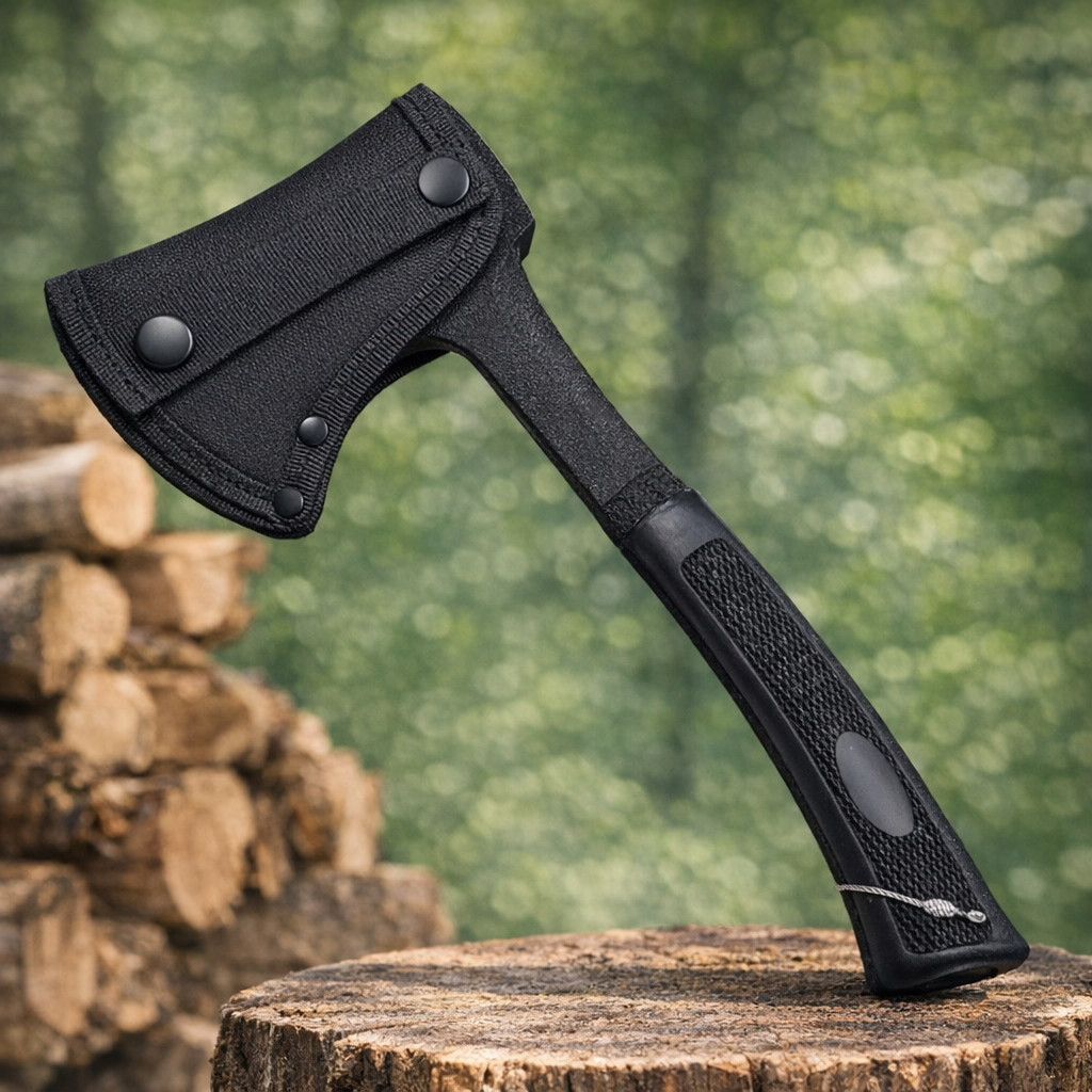 DISPATCH 11" Heavy Black Powder Coated TACTICAL AXE Camping Hatchet & Sheath