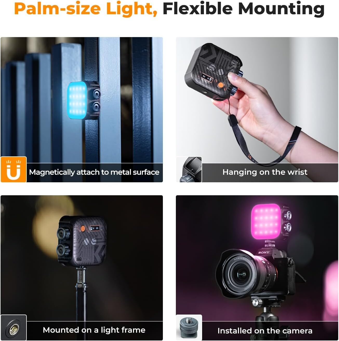 K&F Concept Portable RGB Video Light 360° Full Color LED Camera Light for Selfie