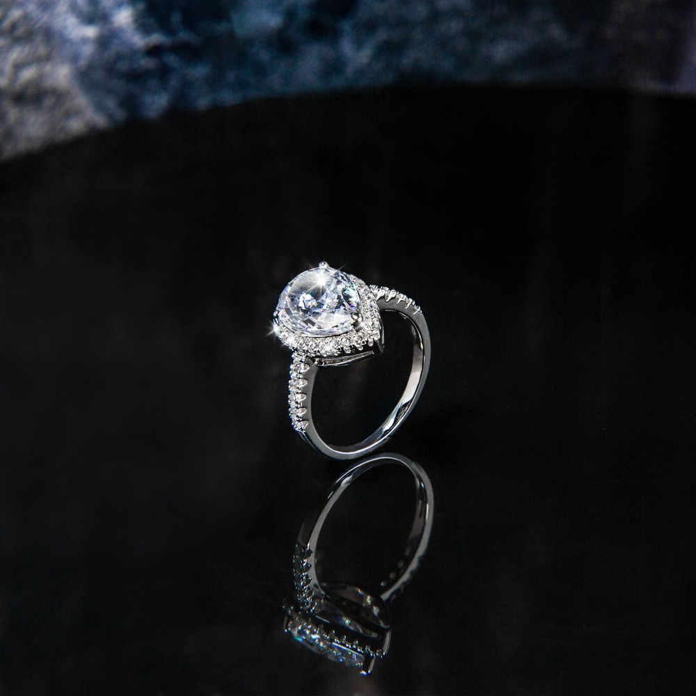 5CTTW Teardrop Shape Ring, Lab-Created Diamonds, VVS,1 D, Silver 925, SO17