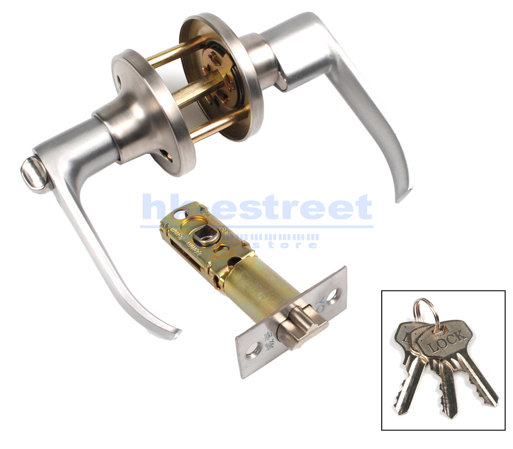 Entry Door Lever Lock Set Privacy Keyed Knobs Lockset Handle+2 Keys Satin Nickel