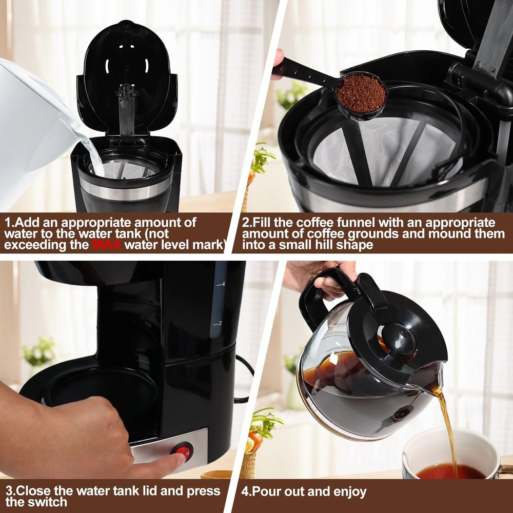 DITOSH 10 Cup Drip Coffee Maker One-Touch Anti-Drip 10 Cup, Silver