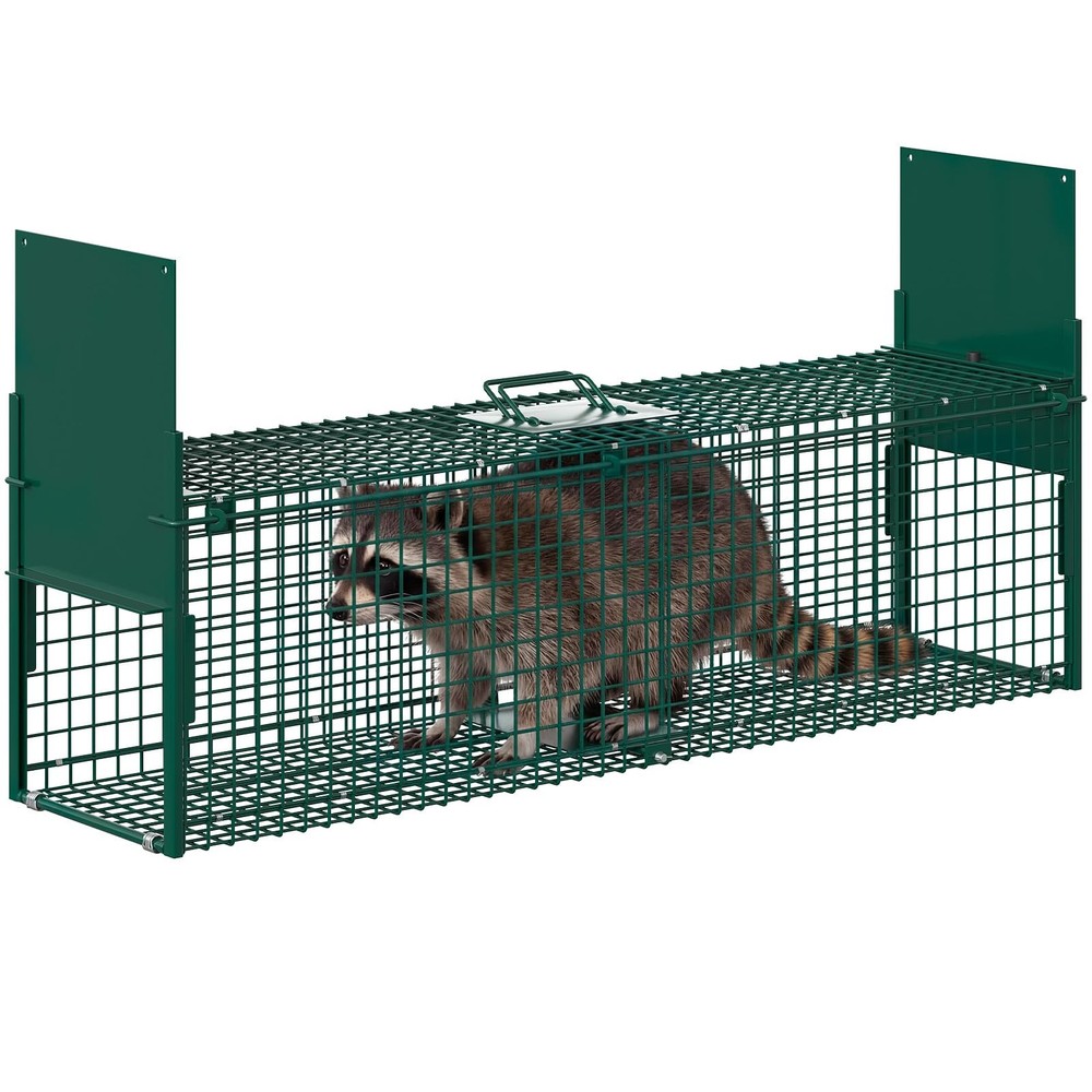39" 2-Door Live Animal Trap Cage with Handle & Sensitive Trigger, Collapsible