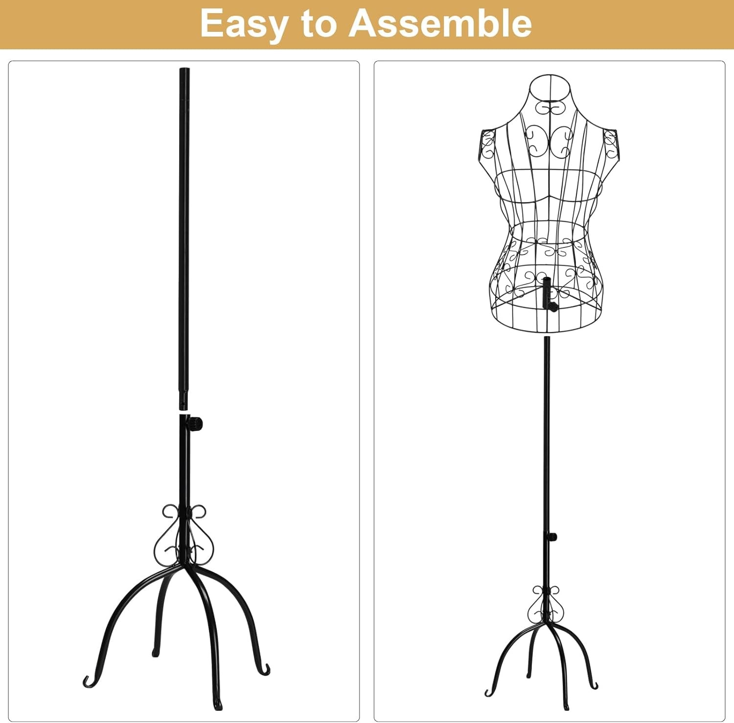 Vintage Adjustable Wire Dress Form Vintage, Black Metal Mannequin 44"-65" Height