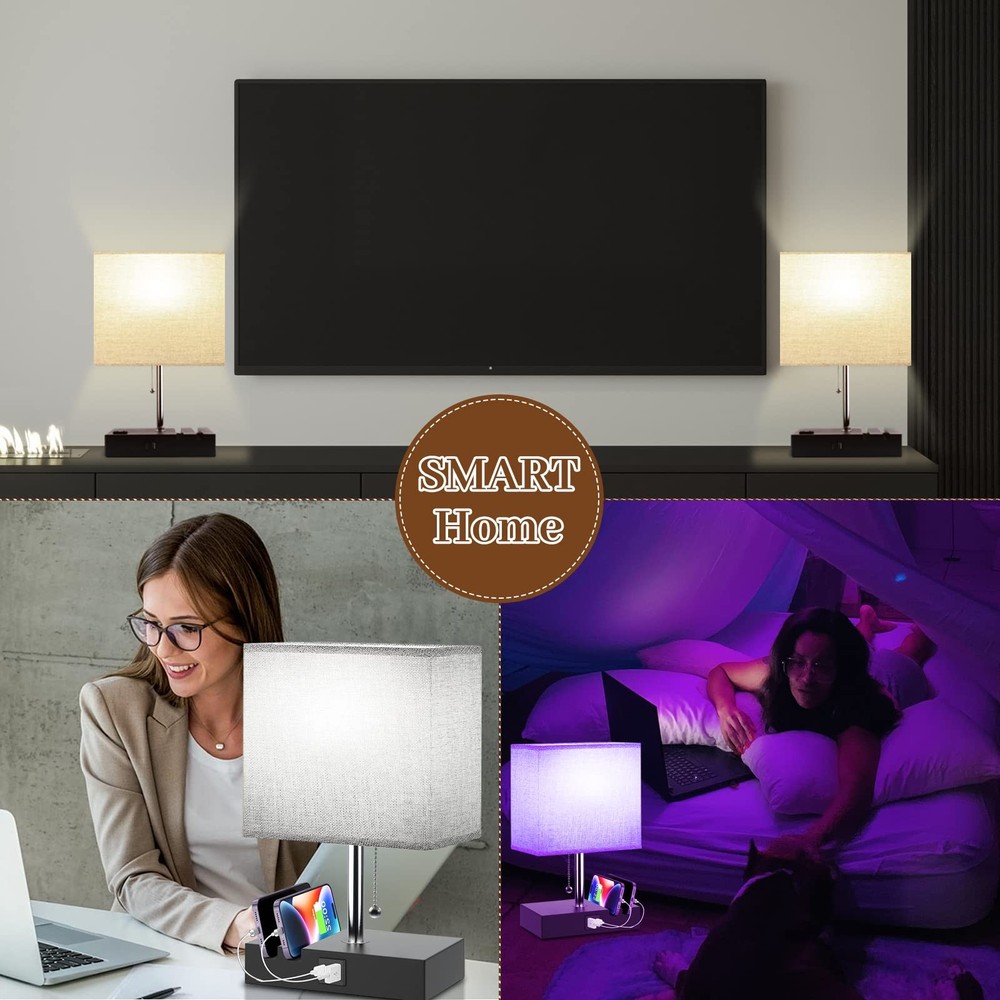 Smart RGB Dimmable Table Lamp Work with Alexa&APP&Remote Control, Bedside Des...
