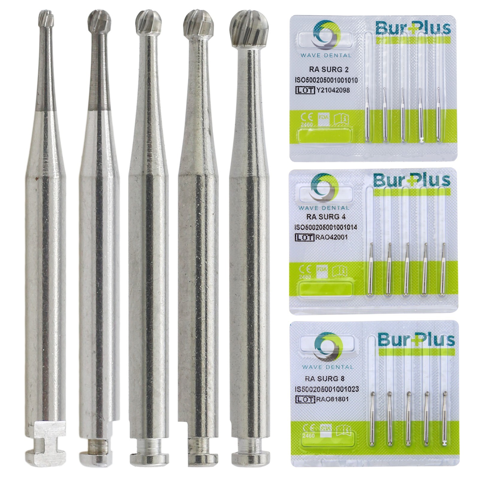 Wave Dental Surgical Round Burs Latch Slow Speed Long 26mm Carbide RA SURG 2 4 6