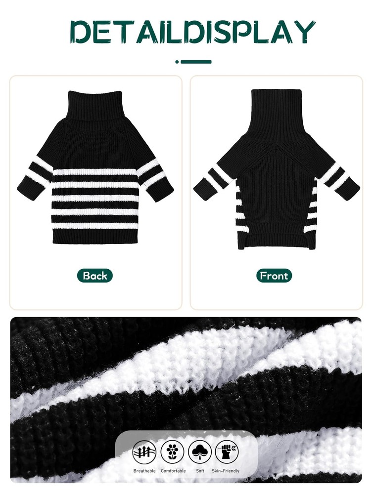 Haloumoning Small Dog Pullover Sweater, Striped Knitted Pet Medium, Black