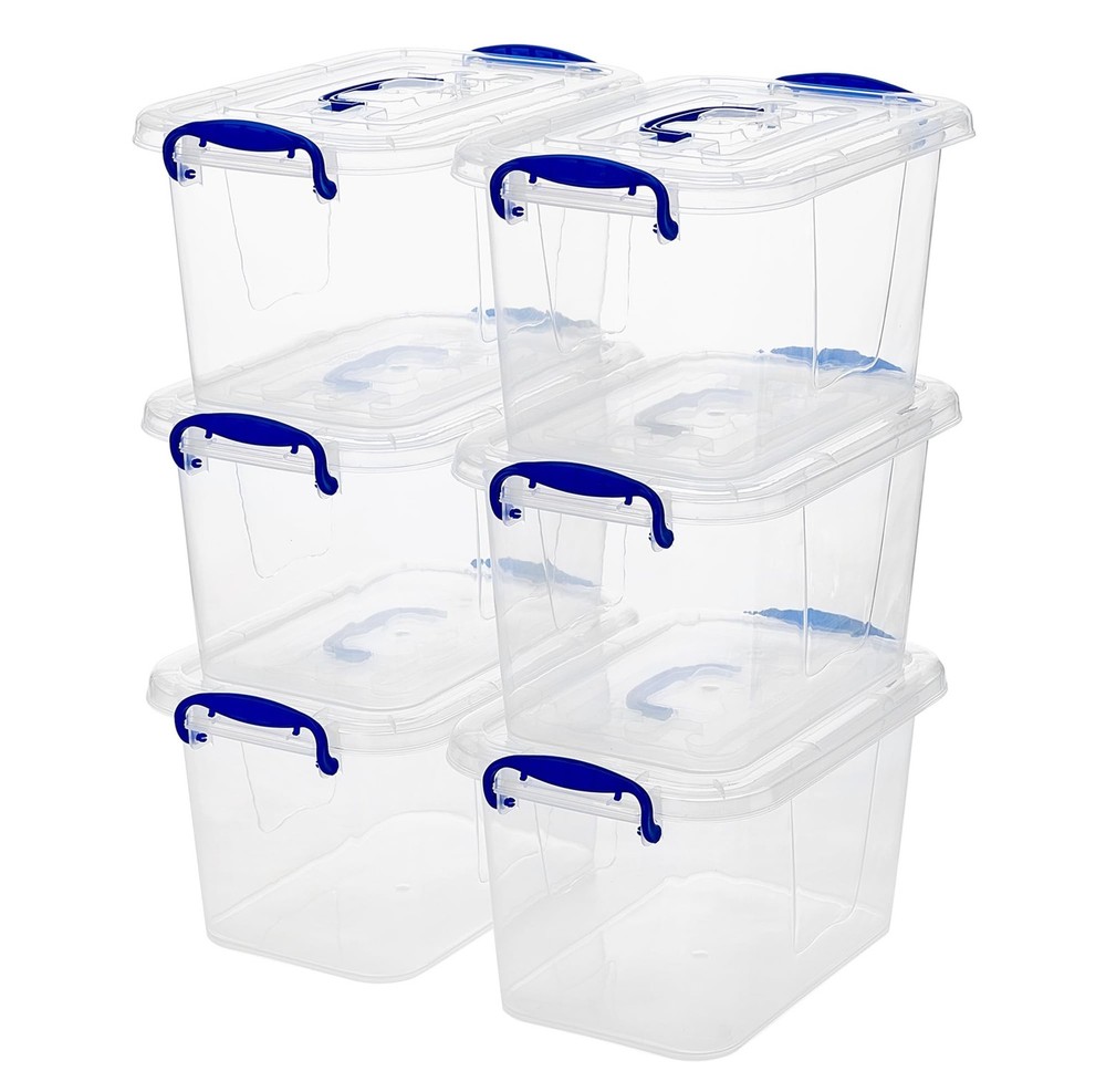 6-Pack Clear Plastic Storage Bin with Lids, Stackable Organizer Box with Latc...