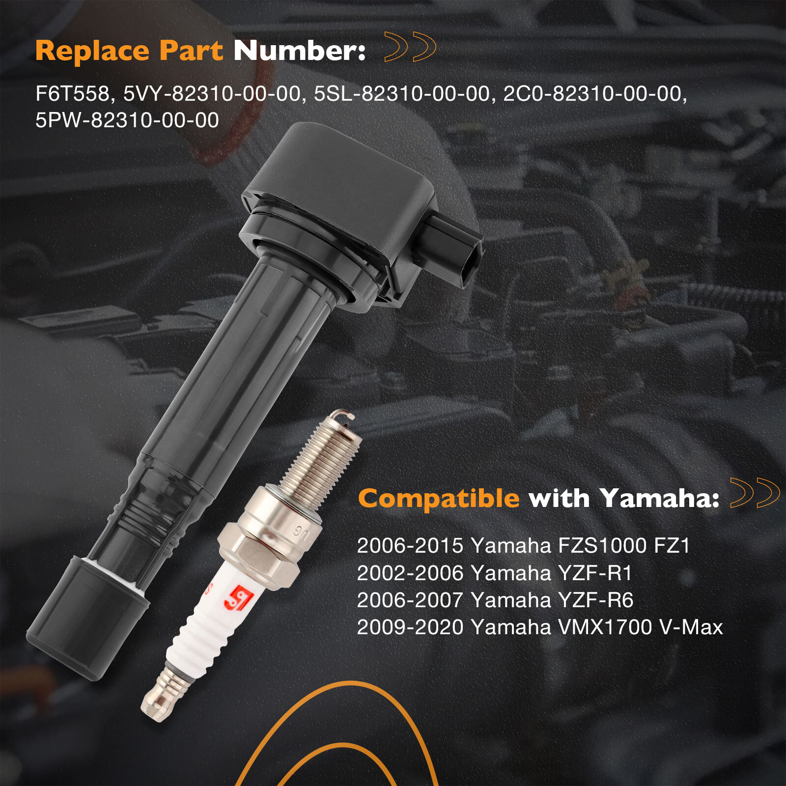 4x Ignition Coil & Spark Plugs Pack For 02-15 Yamaha FZS1 FZ1 YZFR1 YZFR6 Vmax