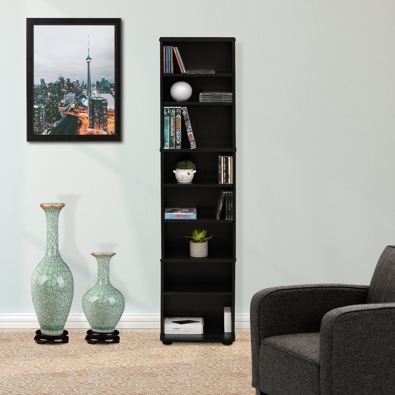 Multimedia Storage Tower Adjustable Shelves Space Saving Organizer CDs DVDs