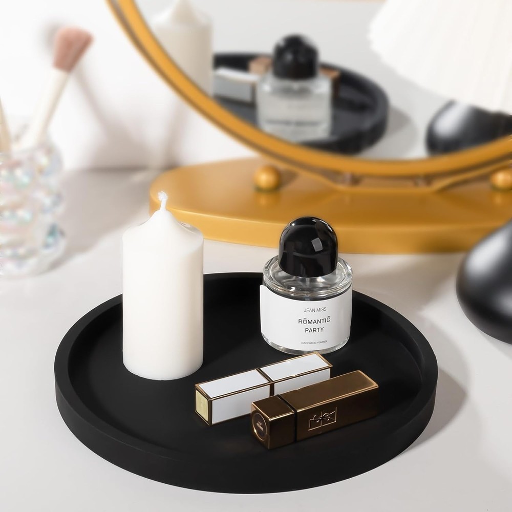 Round Black Silicone Vanity Tray 9"