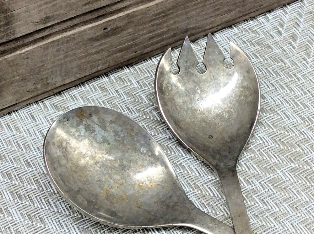 Vintage Silverplated Serving Salad Fork & Spoon Utensils Italy