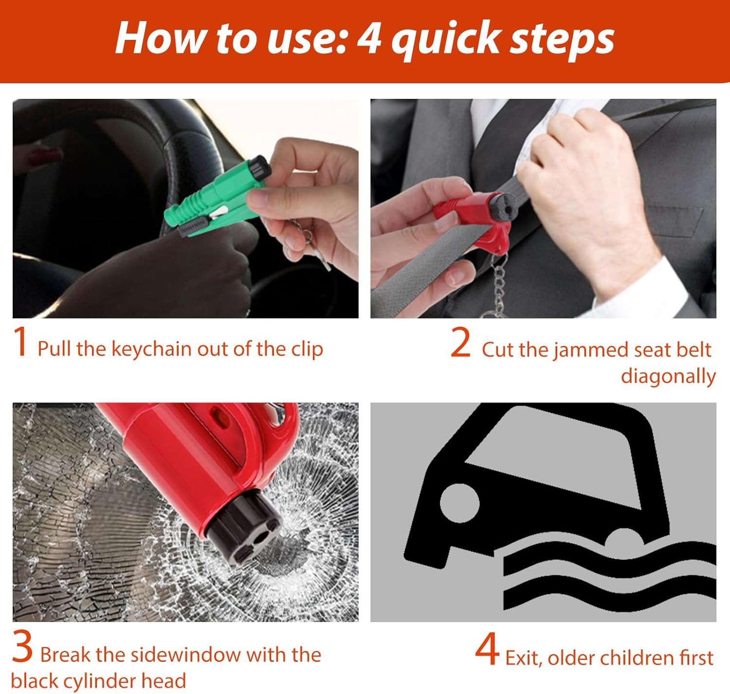 4 PCS Window Breaker Seatbelt Cutter, Seatbelt Cutter and Glass Breaker & Surviv