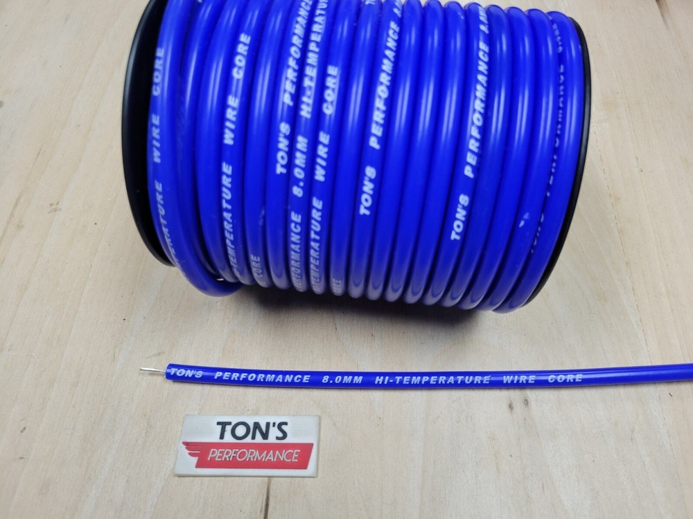 Ton's 8mm Blue silicone SOLID WIRE CORE SPARK PLUG WIRE 0 ohms/ft 100 feet roll