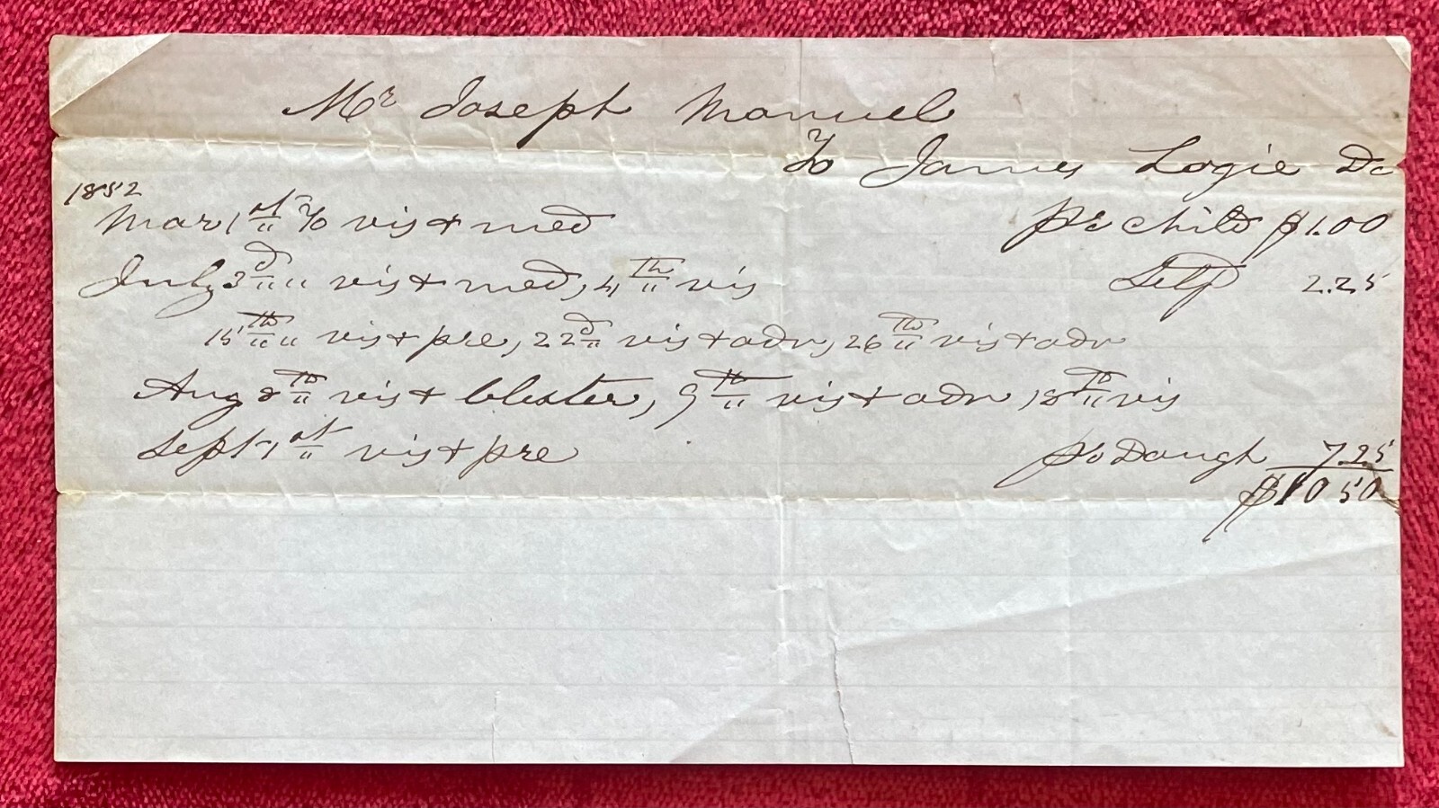 1832-1861 DOCTORS BILLS FOR DIFFERENT AILMENTS, TOOTH EXTRACTIONS & VACCINATIONS