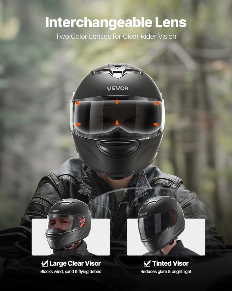 VEVOR Full Face Motorcycle Helmet Dual Visor DOT Approved 1 Pack