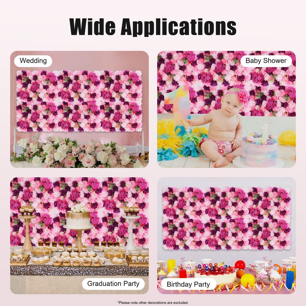 6 Pack Artificial Flower Wall Panels 3D Flowers Wall Panel Backdrop for Wedding
