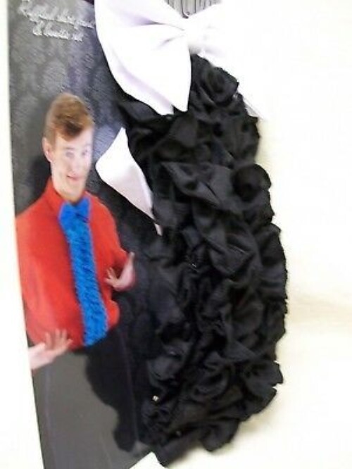 Instant Tux Black Ruffled Fake Shirt Front White Bow Tie 80s Prom Wedding Dickie