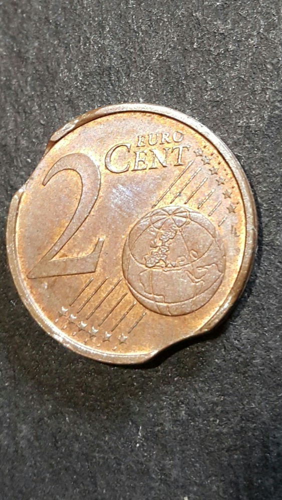 Germany 2003 F 2 Euro Cent Double Clipped Planchet Error