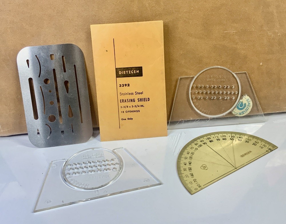 Drafting Tools Small Lot Template, Protractor, Erasing Shields, Lettering Guides