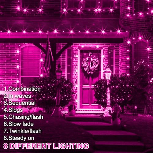 300 LED Valentine's Day Lights, 99 FT Connectable 8 Twinkle Modes String Pink