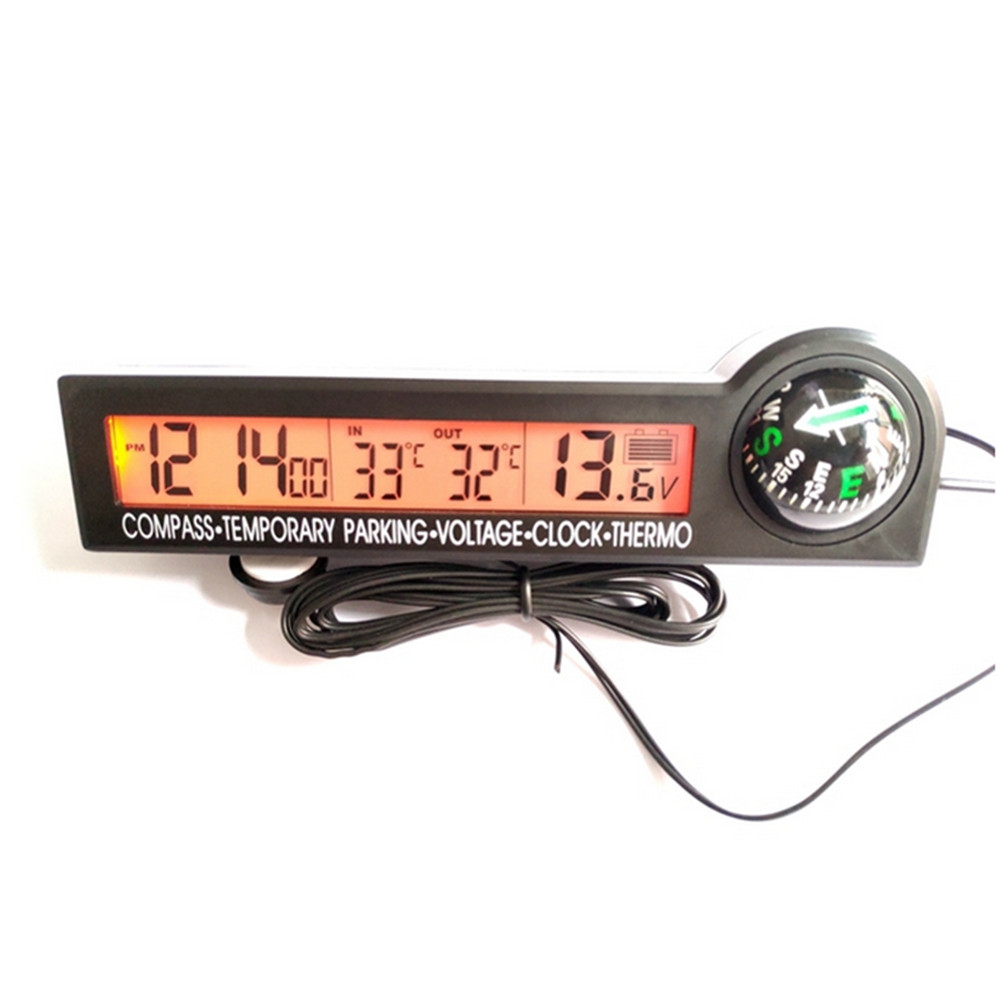Digital LCD Clock Compass Thermometer Outdoor Temperature Voltage Meter For Car