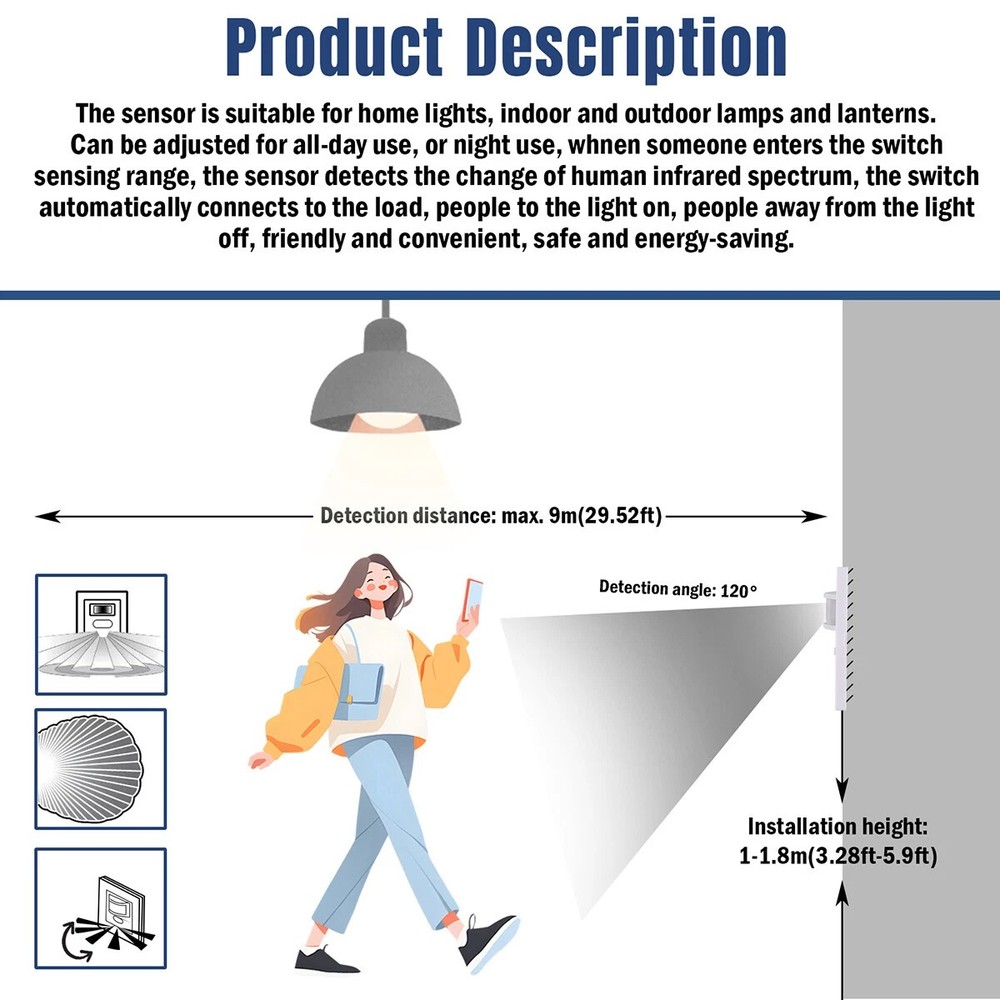 1Pack Automatic PIR Occupancy Motion Sensor Light Switch Auto On/Off Infrared US