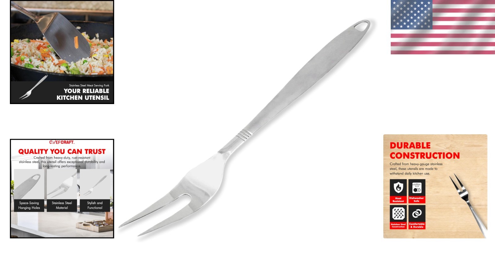 Durable 13" Serving Fork in Rust-Resistant Stainless Steel for Easy Use