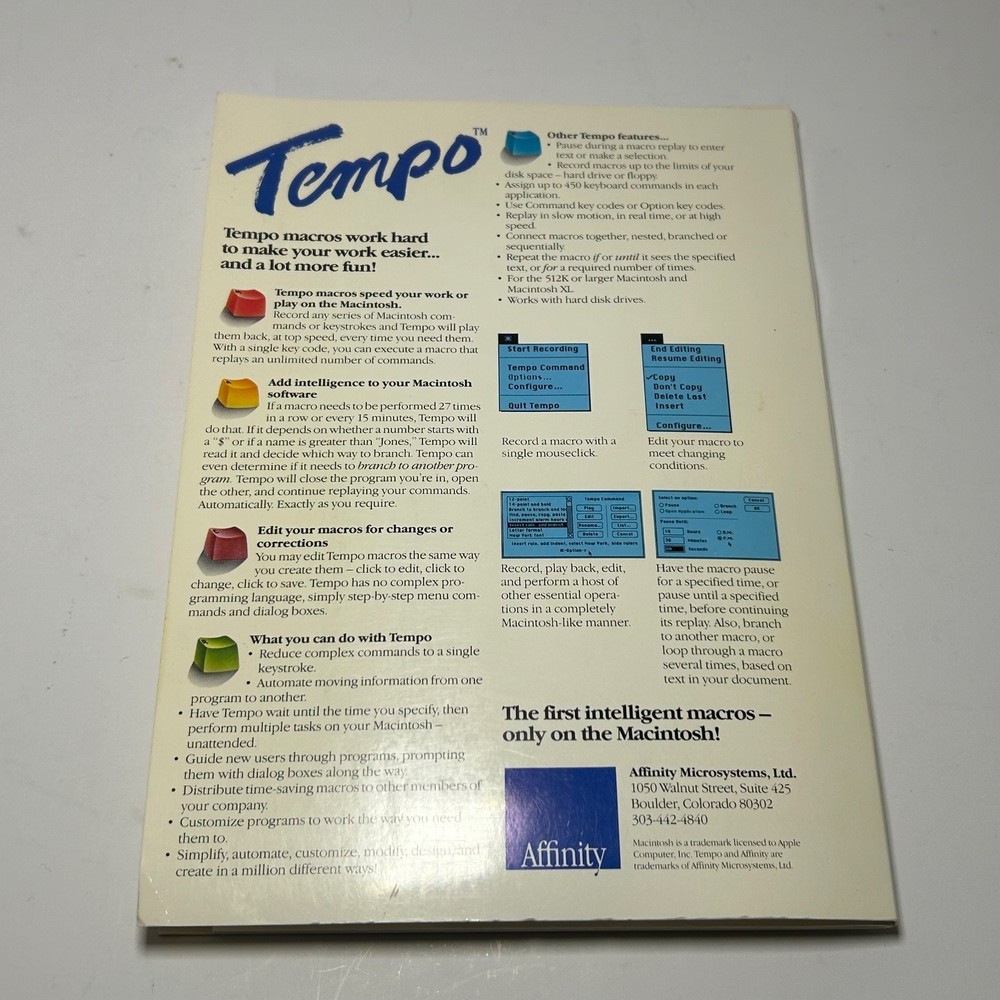 Tempo v 1.1 1.2 for Macintosh Affinity Software 3.5" Floppy Disk 1986