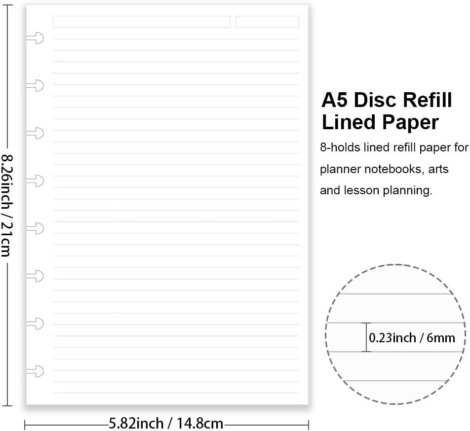 Junior Size Discbound Refill Paper - 8 Discs 100 Sheets, Clear,White