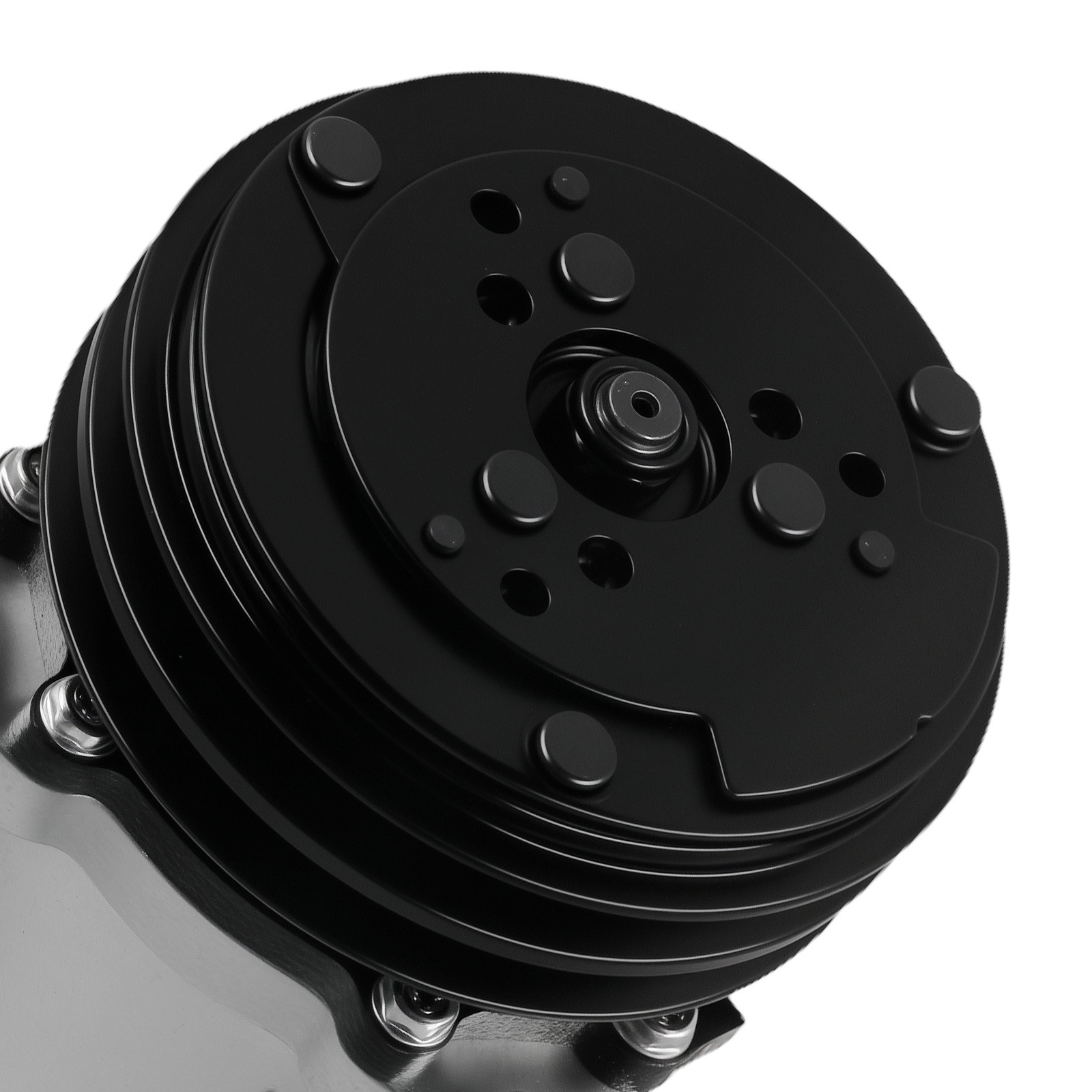 A/C Compressor w/ 2-Groove Pulley For Sanden 508 Style V-Belt 12V Chrome Black