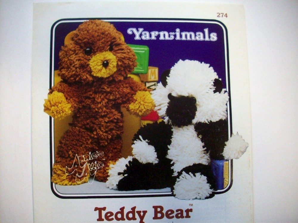 Yarn-imals Panda & Teddy bear pattern Annie's pom pom toys decor