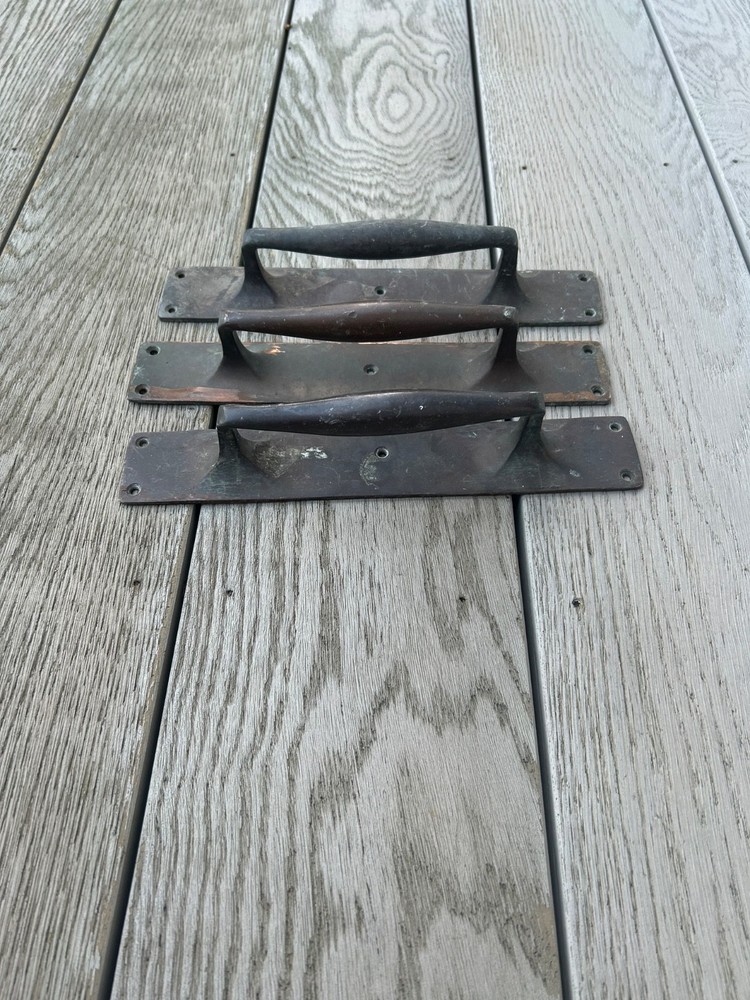 Vintage Solid Brass Door Handles x 3 Solid Cast Brass 12" x 2”