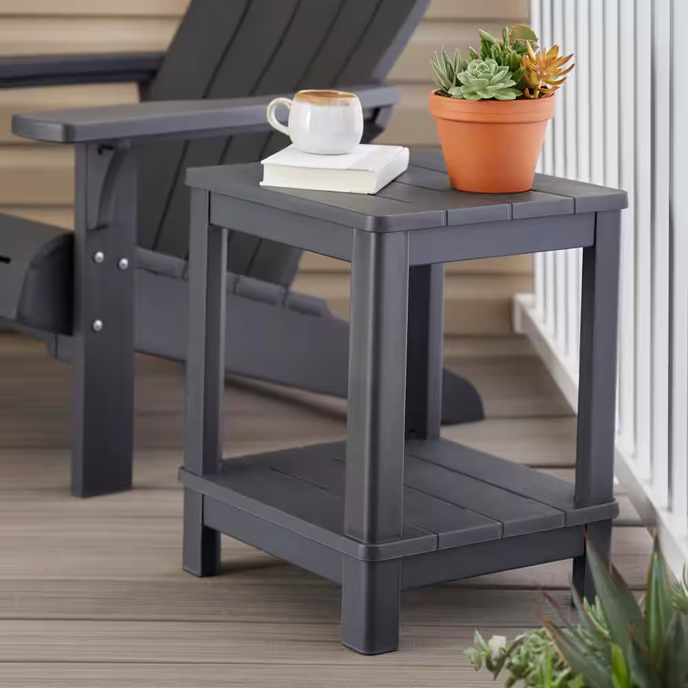 Deluxe 20 In. Resin Graphite Square Patio Side Table with Storage