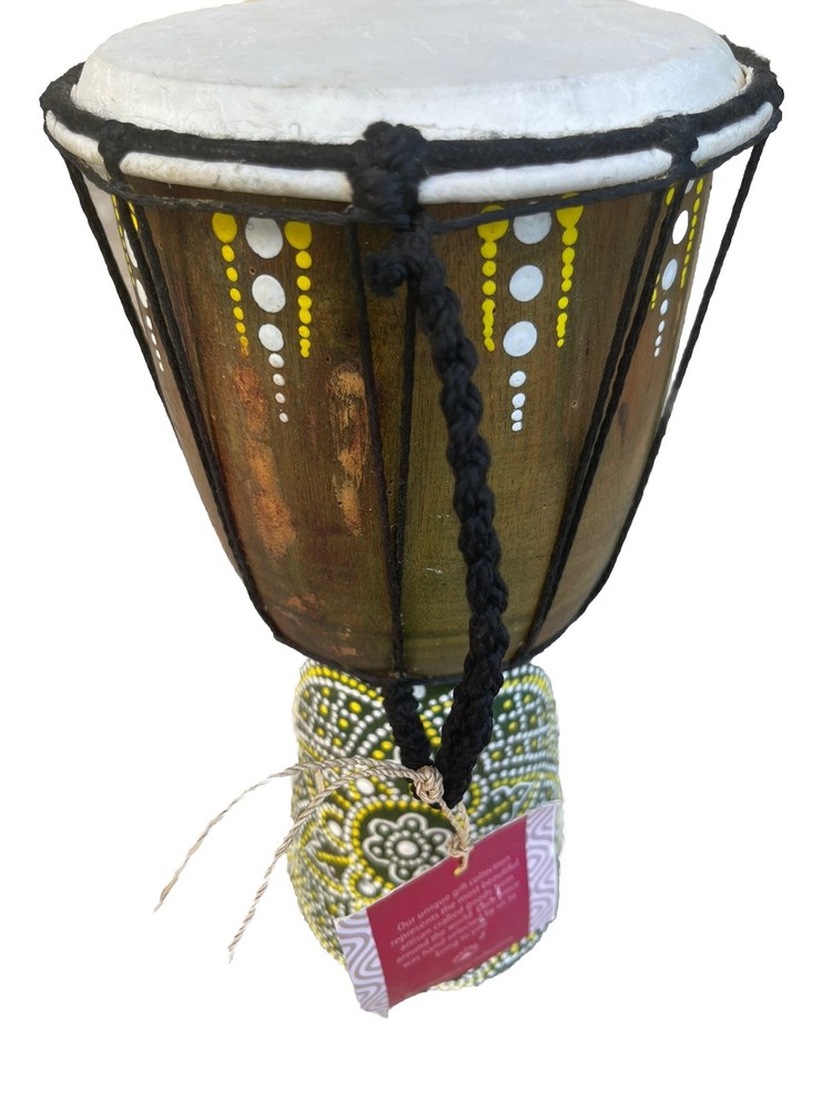 Djembe Drum Hand Carved Solid Wood-Hand Painted Home decor BOHO NEW
