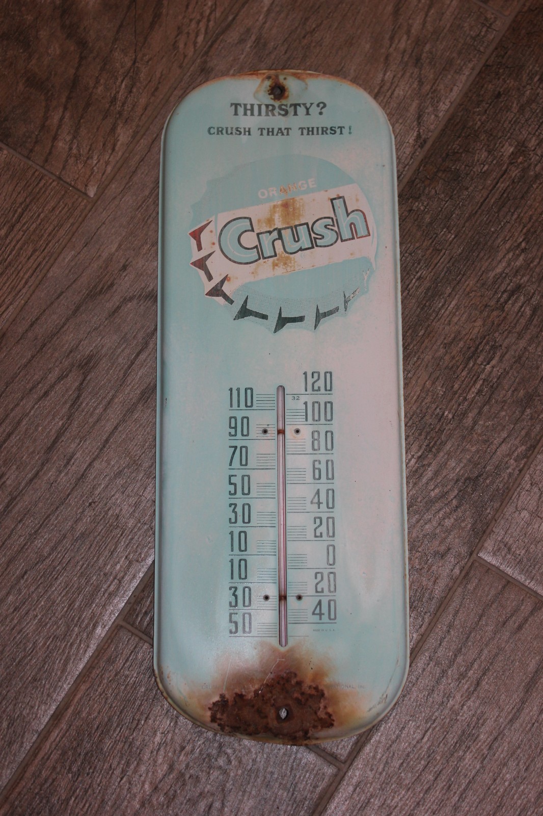 Vintage Rare Original Orange Crush Soda  Metal Advertising Thermometer 6" x 16"
