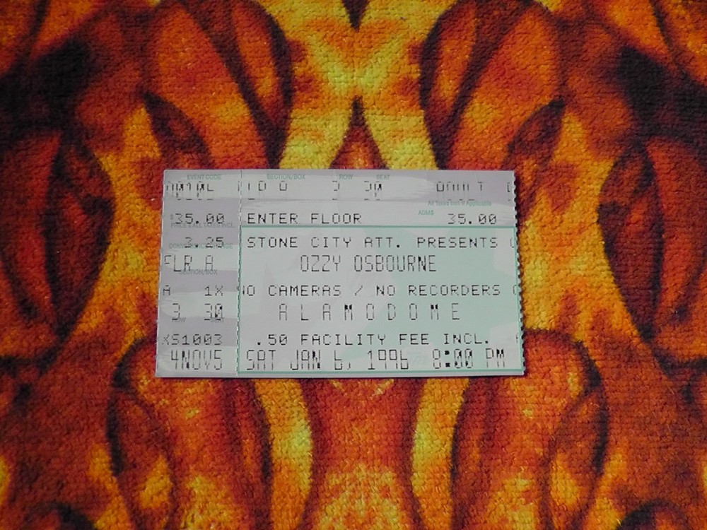 Ozzy Osbourne Concert Ticket January 6 1996 Front Floor Row 3 San Antonio Texas