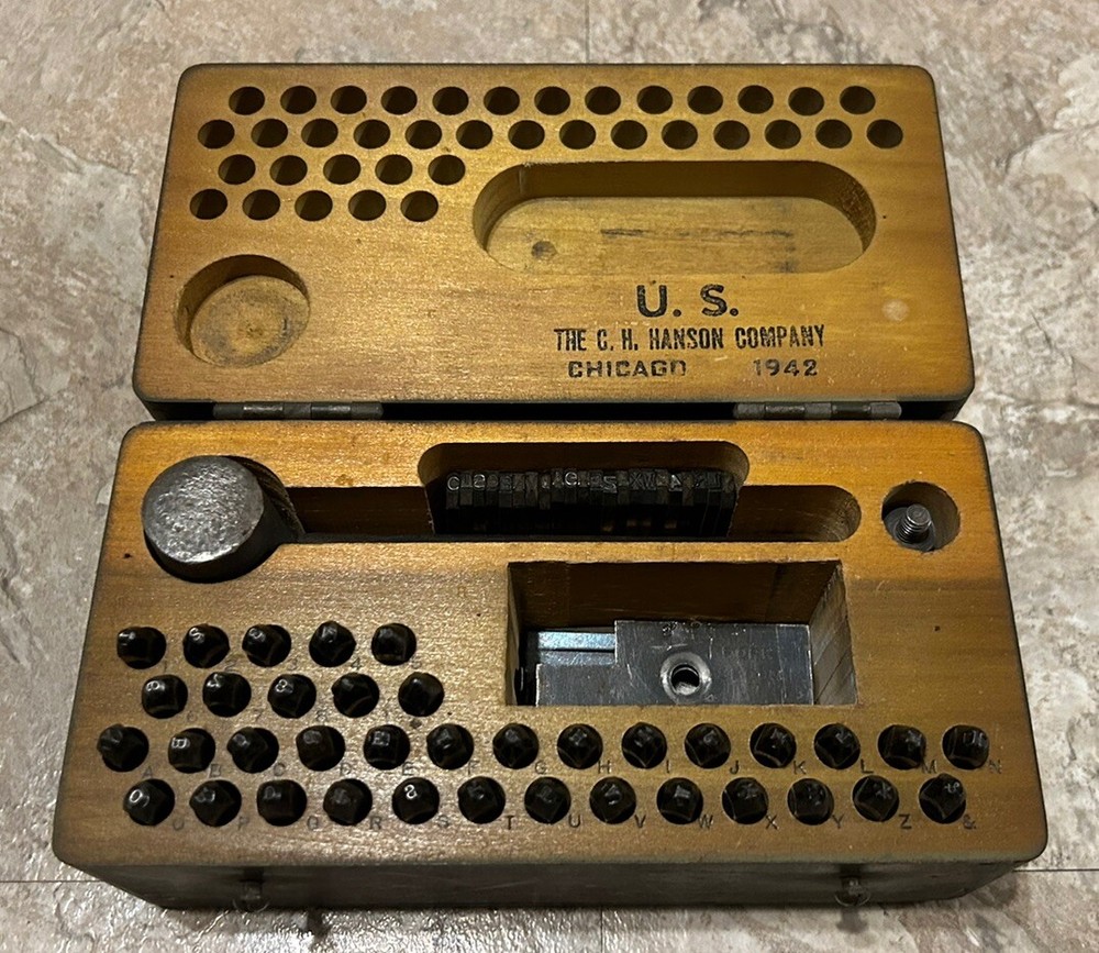 Vtg 1942 WWII US Military C.H Hanson Stamping Lettering Set