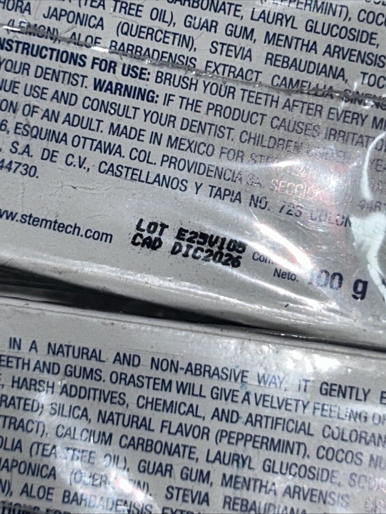 4 Sealed Orastem Fluoride Free Toothpaste 3.5 Oz, Damaged Packaging