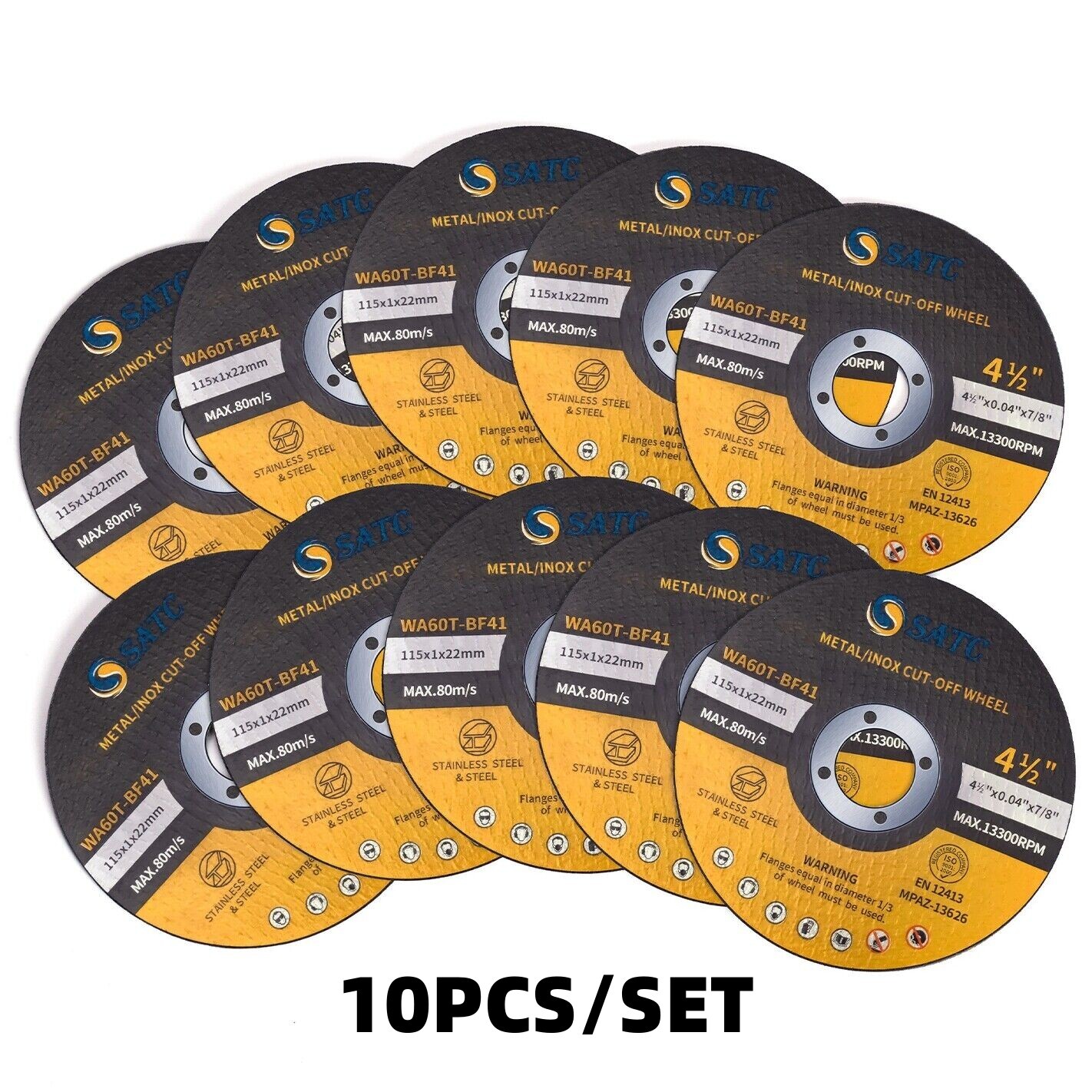10 Pack Metal & Stainless Steel Cut Off Wheels 4-1/2" Angle Grinder Cutting Disc