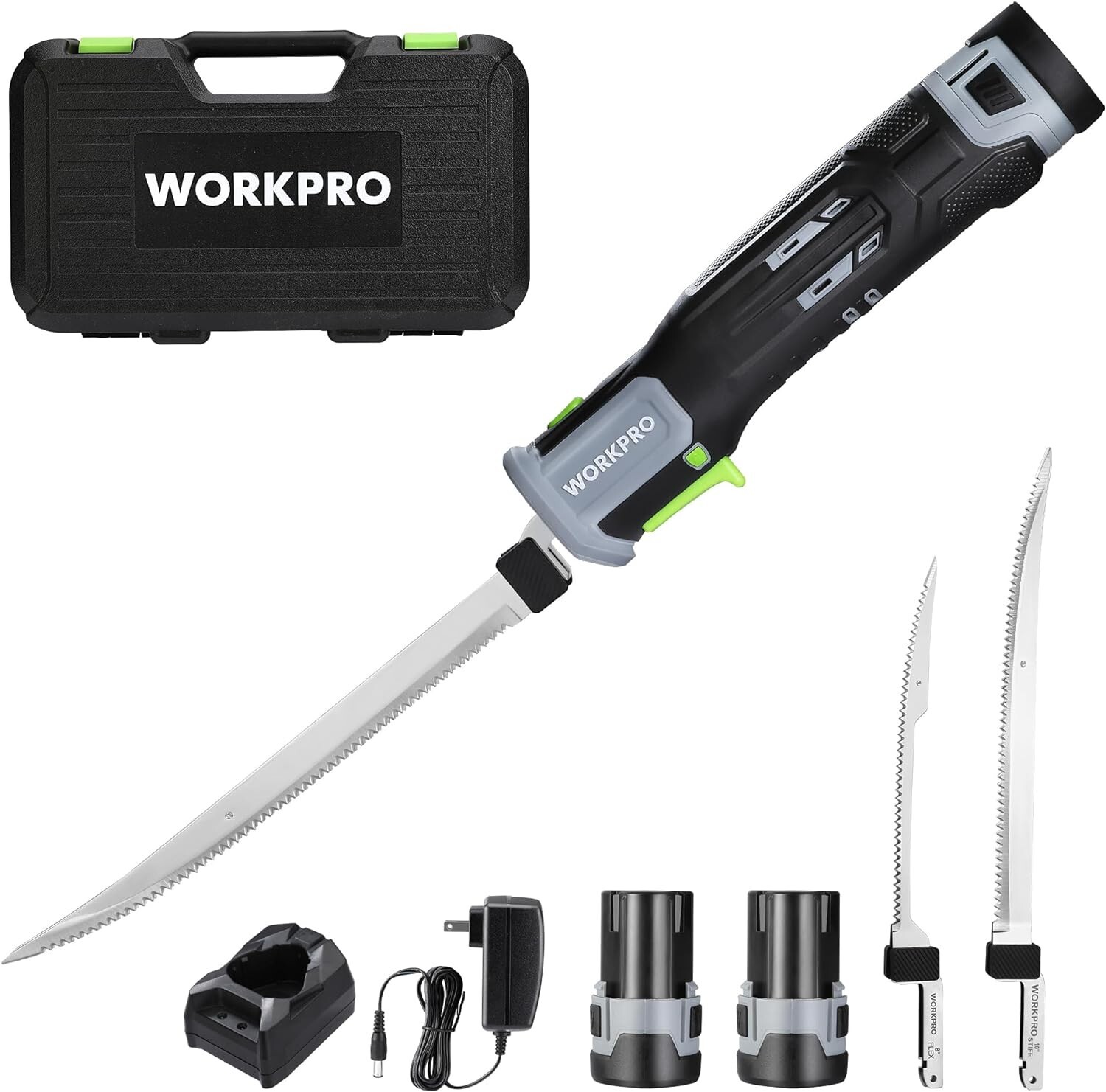 WORKPRO 12V Cordless Electric Fillet Knife with 8'' and 10'' Razor-Sharp Blades