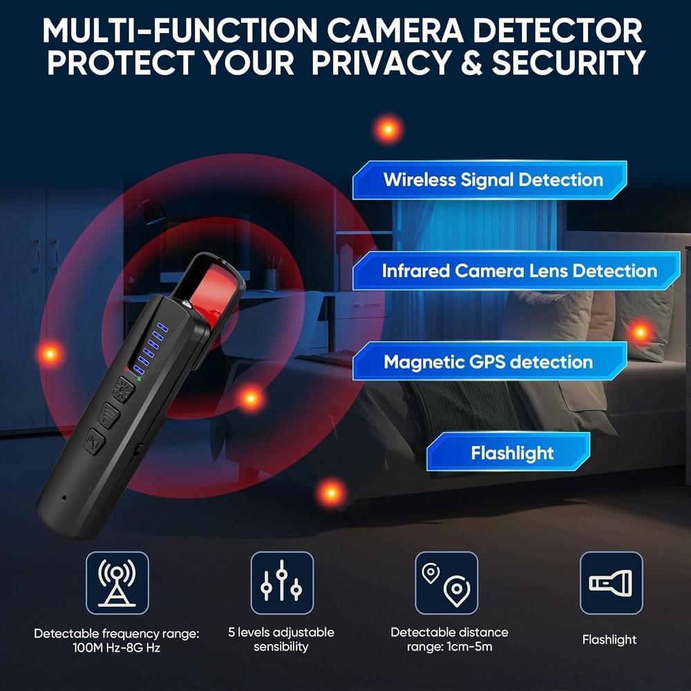 High-Sensitivity AI Camera Detector – Battery-Powered Security Device for Travel