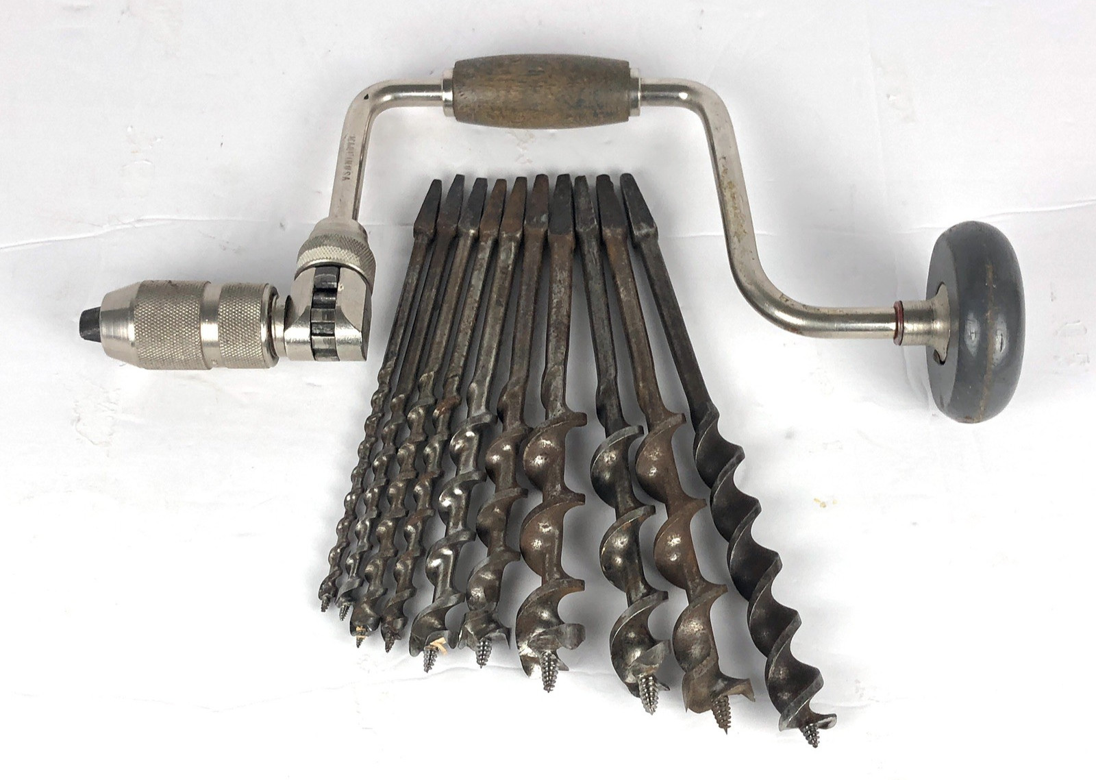 Stanley Ratcheting Hand Drill Brace No. H1253 w/ 10 Auger Drill Bits