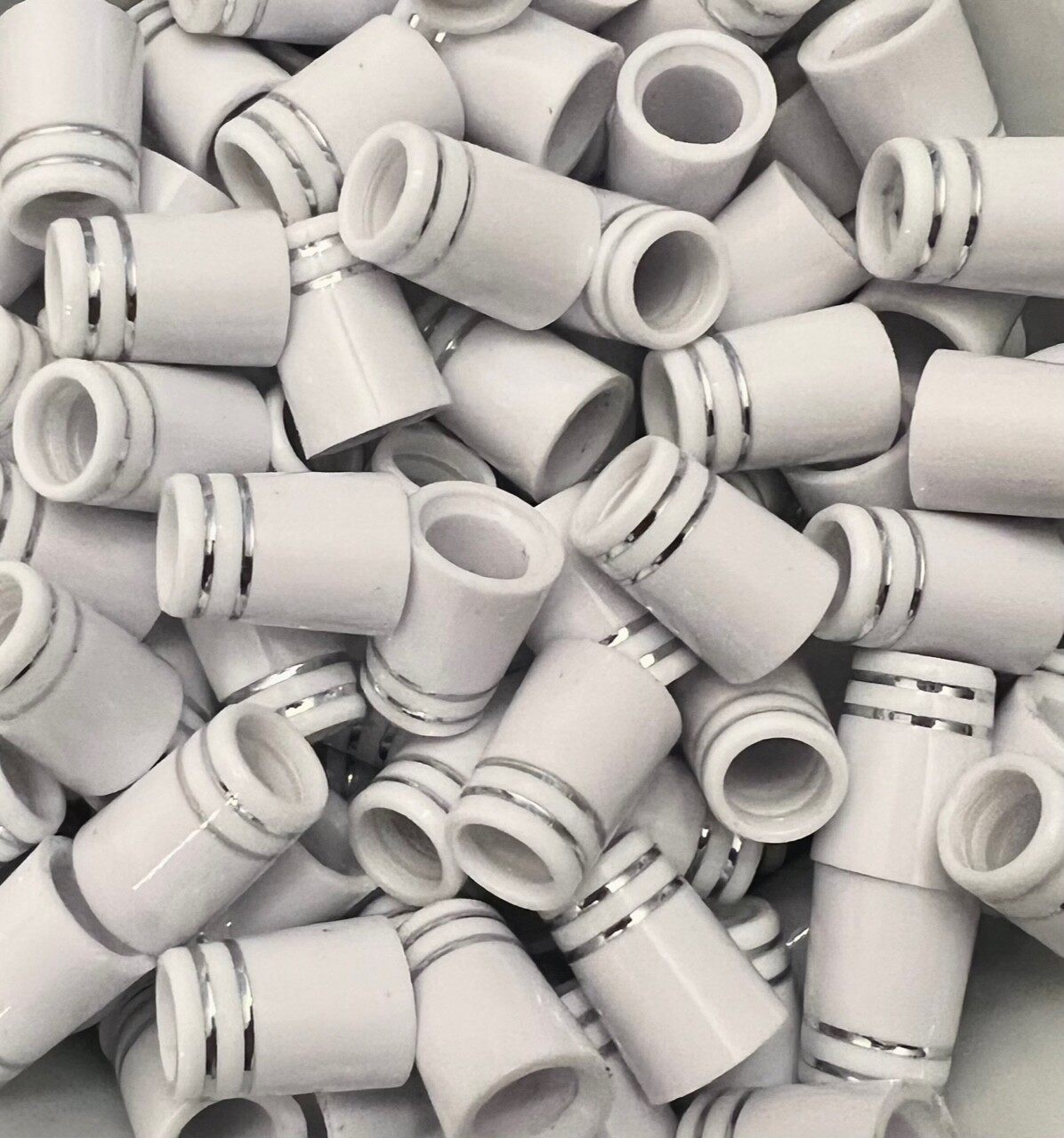 (12) Premium Quality Iron Ferrules White w/ Double Silver Ring 0.75" - .355 .370