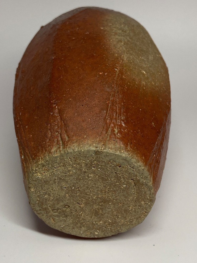 Small Brown Vase w/ Octagonal Sides, 5" Tall