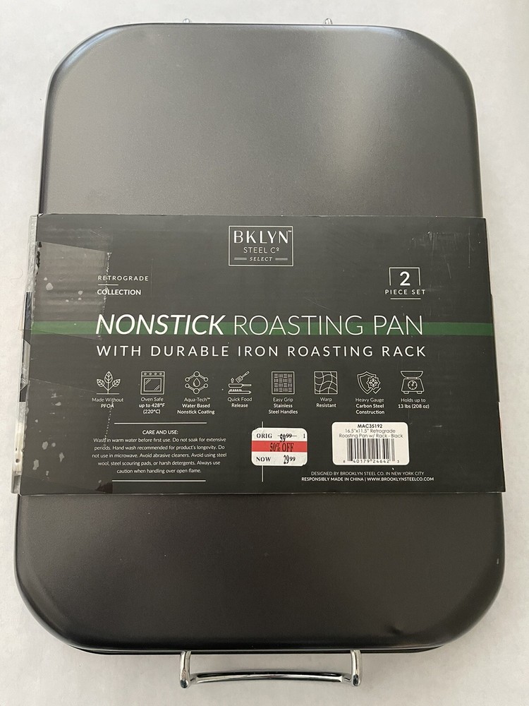 Brooklyn Nonstick Roasting Pan 16” Sky Black NEW