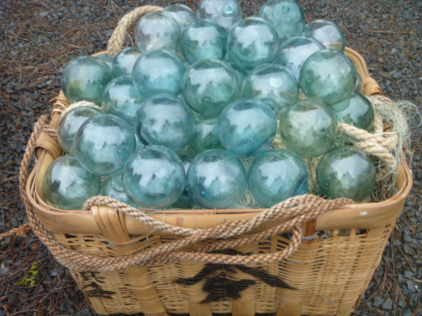 Japanese GLASS Fishing FLOATS 3" LOT-5 Round Net Buoy BALLS Authentic Vtg USA BZ