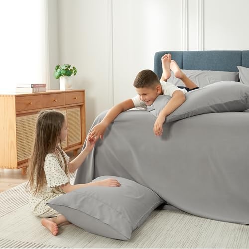 Sheets Set 6 Piece Cooling Bed Sheets with 4 Envelope Pillowcases Full Gray
